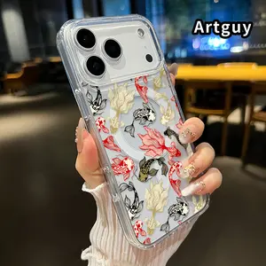 Magnetic Phone Case Supports Wireless Charging for iPhone 17 16  Pro Max Plus 15 14 13 12 11 Air E Koi Fish Symphony Pattern Anti-Yellowing Shockproof durable ultra-thin Crystal Transparent Acrylic Large Hole Cover
