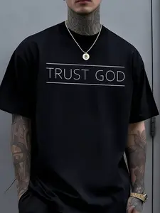 Comfortable Men'S T-Shirt with TRUST GOD Graphic for Daily Wear Casual Outings Street Fashion Leisure Activities