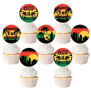 24Pcs Reggae Cupcake Toppers Palm Tree Reggae Party Decorations One and Loved Reggae First Birthday Cupcake Pick Rasta Jamaican Music Themed Cake Decorations for Boys Girls 1anniversary Birthday Party Supplies