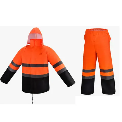 FX SAFETY Class 3 Orange Rain Suit / Includes Jacket with hood and Rain  Pants High Visibility Reflective Black Bottom Waterproof Reusable