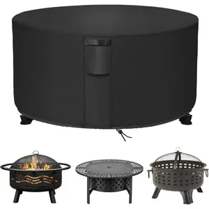 Fire Pit Cover Round 36 Inch,600D Heavy Duty Firepit Covers Round Weather Resistant, Firepit Cover Outdoor-Buckle Straps,Air Vents & Drawstring