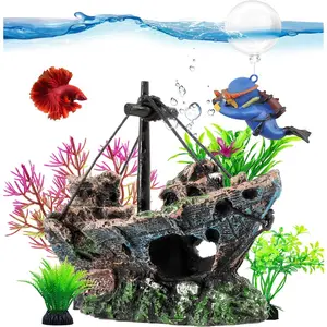 6 Pcs Aquarium Decor Set Shipwreck Little Diver Floating Fish Tank Decoration Fish Tank Plants