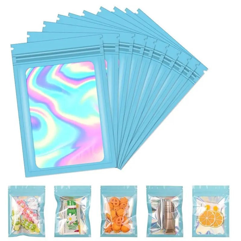 50 Pcs Reusable Blue Sealed Zipper Bags, Resealable Zipper Bags, Thick Colored Self-Seal Bags, Transparent Window Portable Storage Bags, Jewelry Storage Bags, Sealing Storage Bags