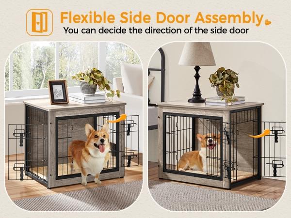 【Valentine Gift】Yaheetech 27.5″W/32″W/38″W/40″W Dog Crate Furniture For Dogs, Rustic Industrial Multi-functional Wooden Dog Kennel with Anti-skid Plush Mat