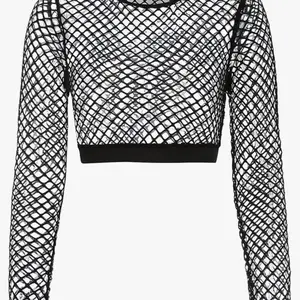 Nihsatin Fishnet Tops for Women Long Sleeve Fishnet Crop Top Clubwear See Through