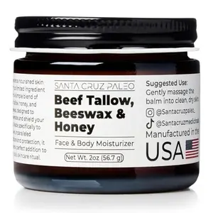 BIG SALE 2026!!!  Santa Cruz Paleo, Beef Tallow, Beeswax & Honey Face Moisturizer, Organic, Unscented Grassfed Beef Tallow Skin Care, Sunscreen Free, Non Comedogenic Face & Body Moisturizer for Sensitive Skin, 2 Oz