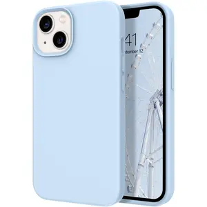 DOMAVER for iPhone 13 Case Smooth Liquid Silicone Soft Gel Rubber Microfiber Lining Cushion Cover Shockproof Protective Phone Cases Compatible with iPhone 13- Light Blue