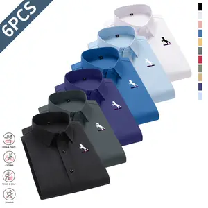 Men’s Seamless Bonded Stretch Long-Sleeve Shirt, 6-Pack, Silky Solid Color