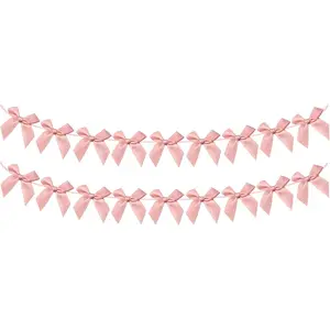 2pcs Bow Garland Banner, Ribbon Bow Party Decorations for Baby Shower Girls Coquette Birthday Party Decor (Peach Pink)