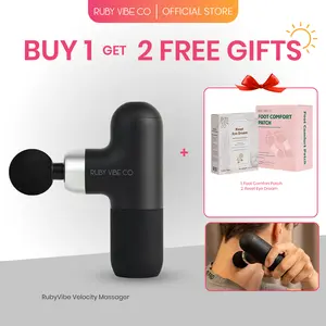 [RUBY VIBE CO] Velocity Mini Massage Gun, Deep Vibration & Electric Back Massager with 4 Heads, 4 Adjustable Speed Levels for Comfort Relaxation and Versatile Use, Quiet and Lightweight for Easy Handling