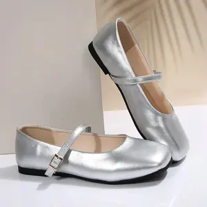 Women's Square Toe Flats Classic Buckle Strap Low Heel Dress Shoes