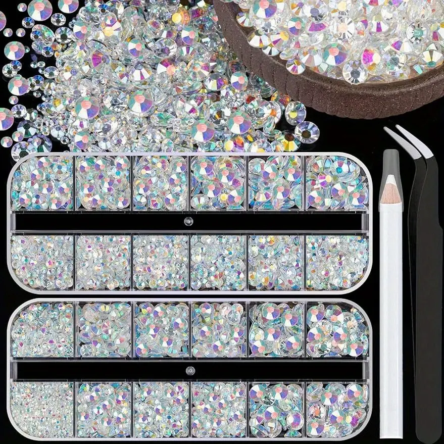 3500pcs Resin Rhinestones Kits, 2/3/4/5/6mm Flatback Jelly Rhinestones, Transparent Ab Non Hotfix Crystal Gems for DIY Crafts, Nail Art Supplies, Nail Art Decoration, Diy Nails Art