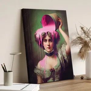 Pink Hair Lady Funny Vintage Art Print Victorian Maximalist Funky Eclectic Home Décor