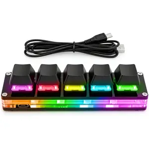 Upgrade Black 5  Mini Macro Mechanical Keyboard Gaming Keypad Hot Swap  Keyboards USB Data  for Windows  OSU HID Standard Keyboard Cherry Shaft & RGB LED