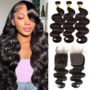 Body Wave Hair Bundles with Closure Human Hair 3 4 Bundles with 4x4 HD Lace Closure Sew in Unprocessed Virgin Hair Body Wave Bundles Natural Color