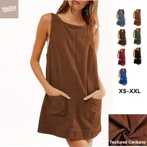 Women's Corduroy Overall Dress 2025 Fall/Winter TikTokShopBlackFriday Fashion Low Scoop Back Round Neck A-Line Skirtall Jumper Mini Dress with Pocketed Pinafore
