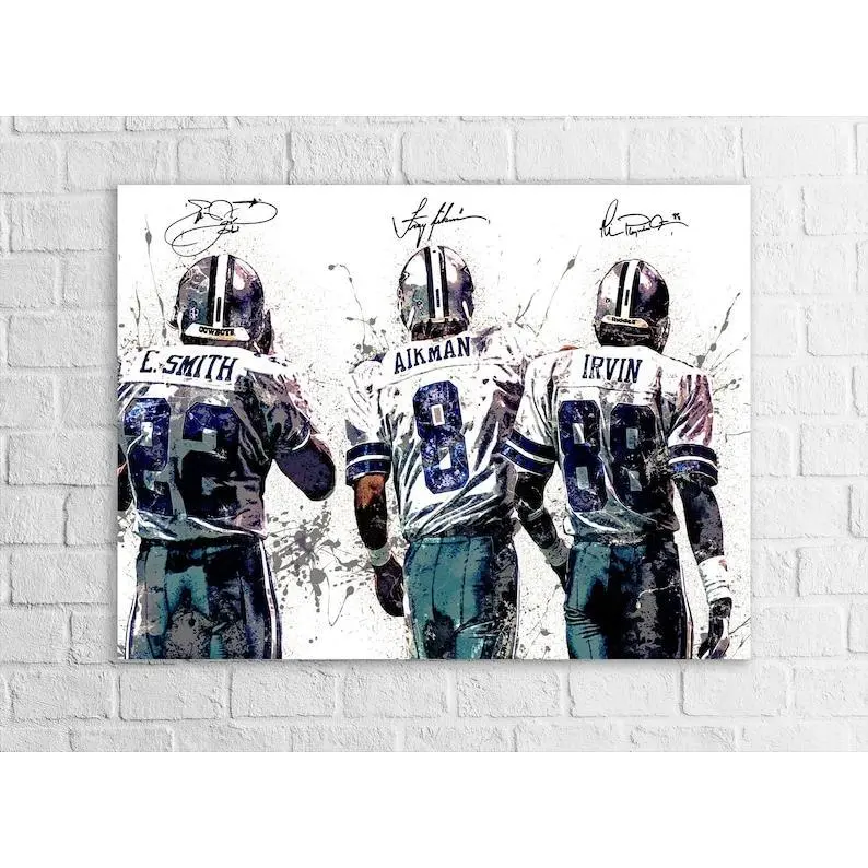 Troy Aikman, Emmitt Smith, Michael Irvin, Dallas Cowboys, Legends, Gallery Canvas Wrap, Museum-Quality Poster, Man Cave, Kids room, Office