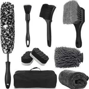 9-Piece Multi-Functional Car Care Set, Bendable HUB Cleaning Brush & Multiple Surface Heads, Powerful Interior/exterior Cleaner Tool