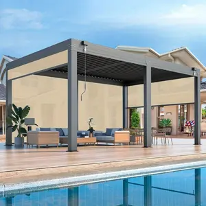 10'×20' Hardtop Rainproof Outdoor Pergola - Aluminum Louvered Style, Adjustable Roof & 6 Pull-Down Privacy Screens for Patio/Deck/Garden/Backyard