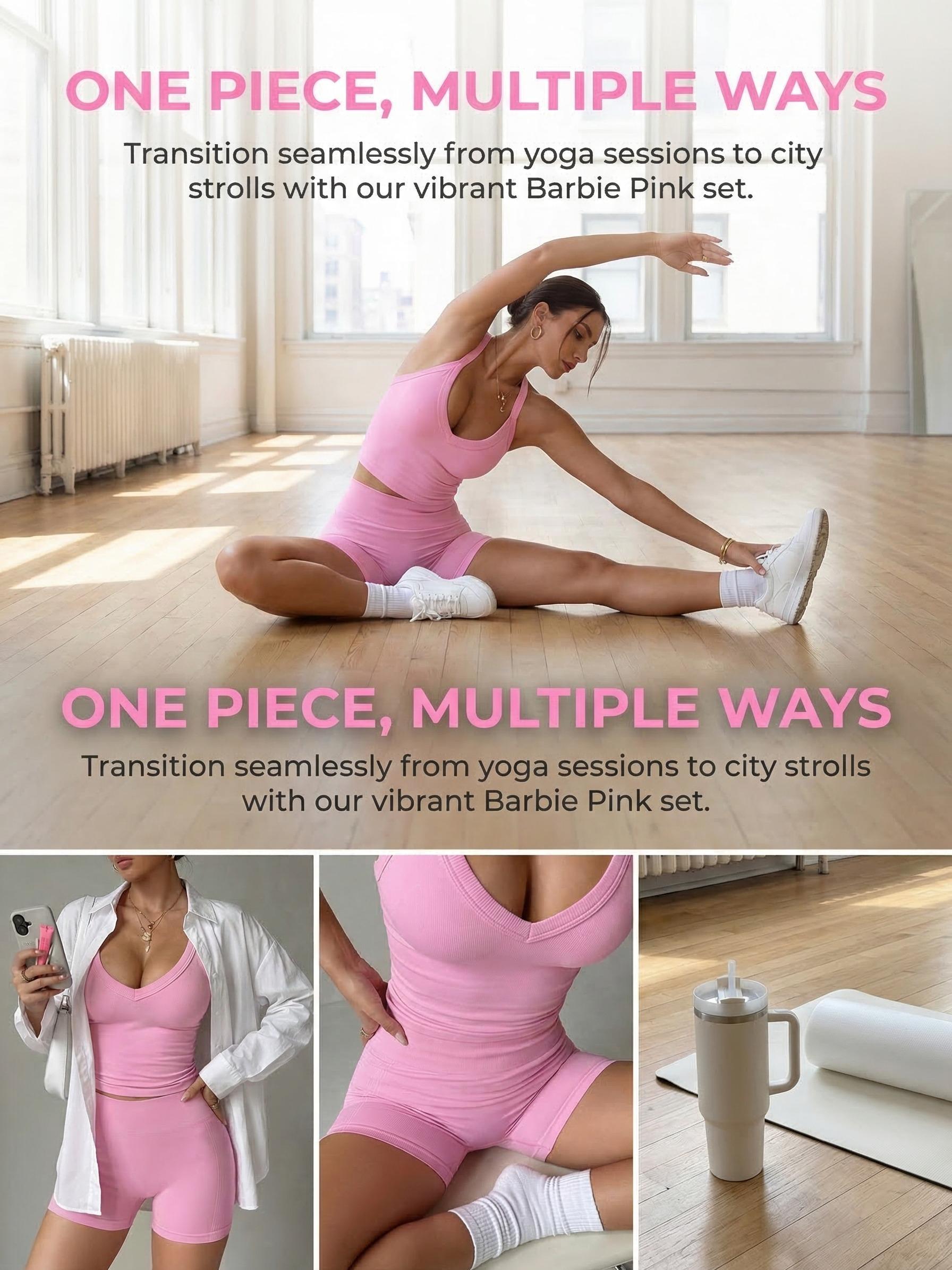 TCVC Women's Halter V-Neck Sports Two-Piece Set, High Elastic & Skin-Friendly, Butt Lifting & Body Shaping, Seamless Fit, Perfect For Yoga, Fitness, Daily Commute, Spring & Summer Fashion