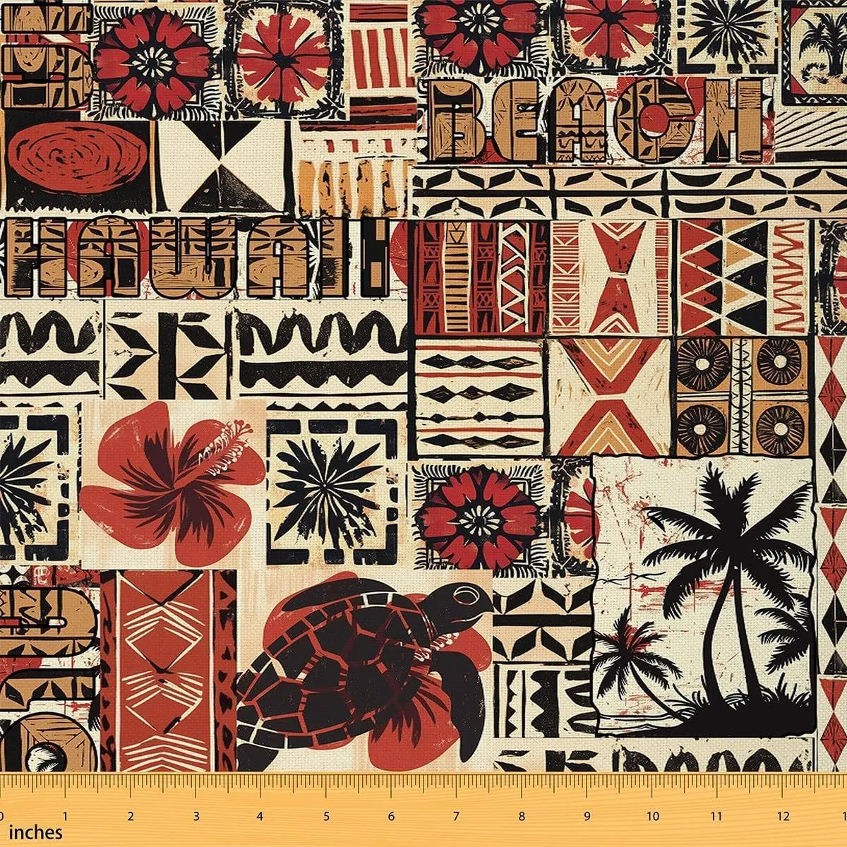 Hawaiian Style Fabric Tropical Palm Trees Sea Turtle No Stretch Fabric Sewing Cartoon Bohemian Tribal Plaid Soft Flannel Polyester Fabric DIY Home Accents Pre-Cut