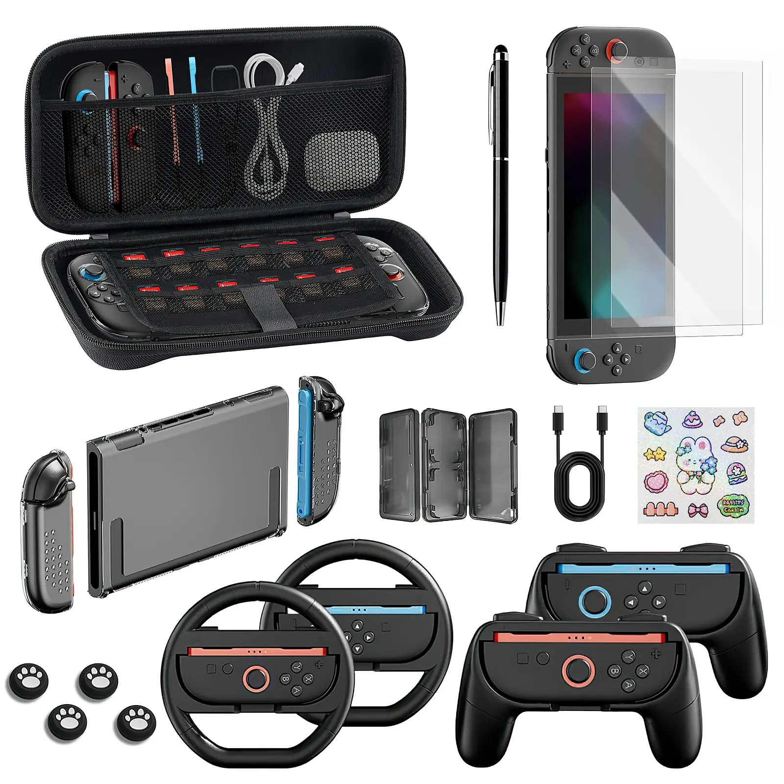 Switch 2 Case for Nintendo Switch 2, 18 in 1 Kit for Switch 2 Gamer, Includes Carrying Case, Screen Protector, Joycon Grips, Steering Wheels, Stylus, Joycon Case, Console Protective Cover