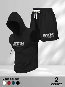 Men's 'GYM WARRIORS' 2-Piece Sleeveless Hoodie & Shorts Set – Muscle Fit Gym Workout Tracksuit, Athletic Streetwear Fitness Outfit (Multiple Colors)