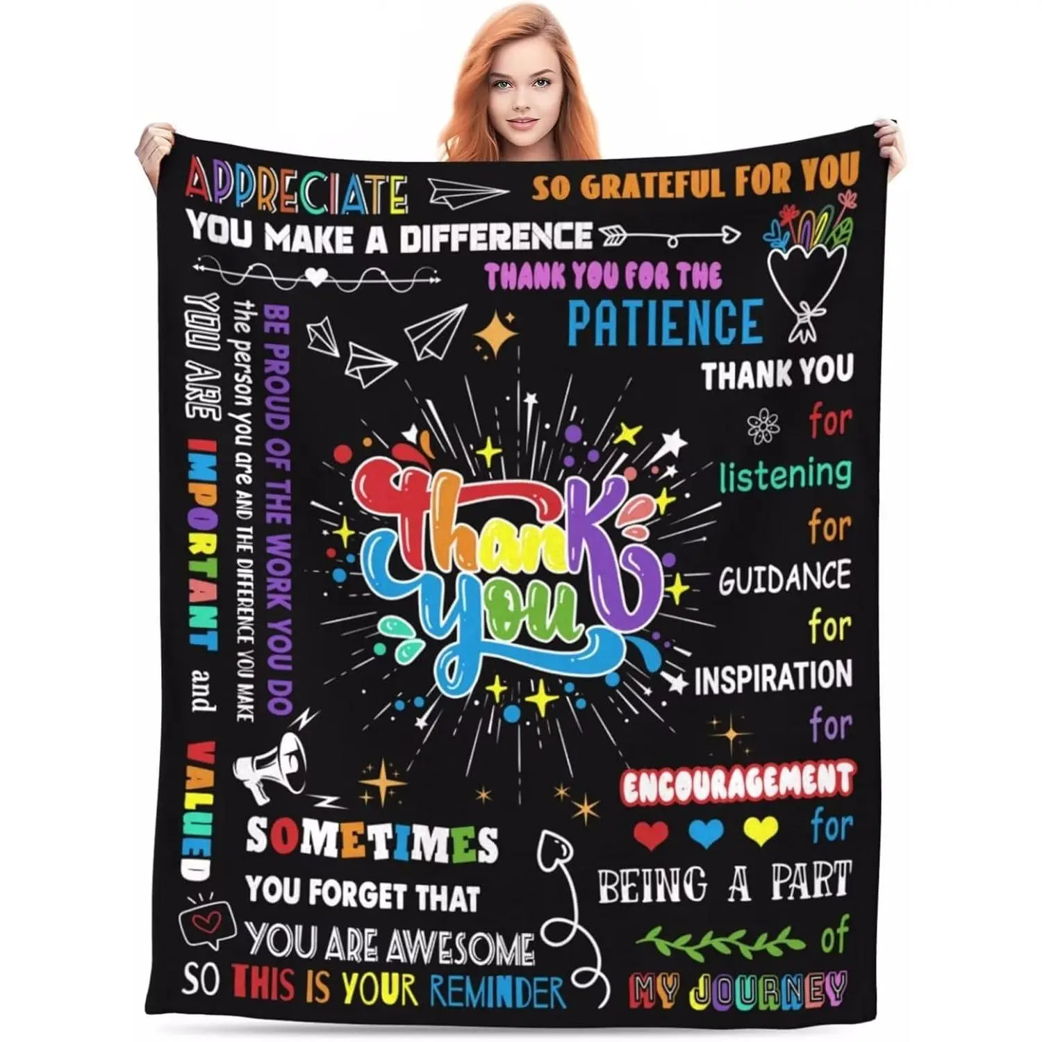 Thank You Gifts for Women Appreciation Gifts Throw Blanket Cool for Family, Friends,Employee, Boss,Teachers 60"x50" Black Flannel Blankets Cozy Blankets