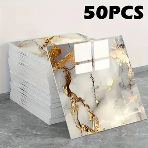 50pcs Marble Effect Self-adhesive Vinyl Wall Panels - PVC Waterproof Wall Stickers, Peel and Stick Tiles Suitable for Bathroom, Kitchen, Living Room, (Removablodern and TV Background) - Easy to Clean Surface