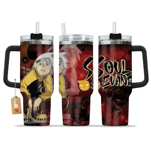 Soul Evans 40oz Insulated Tumbler with Straw and Handle - Soul Eater Anime Boy Graphic Travel Mug - Edgy Japanese Manga Aesthetic Cup