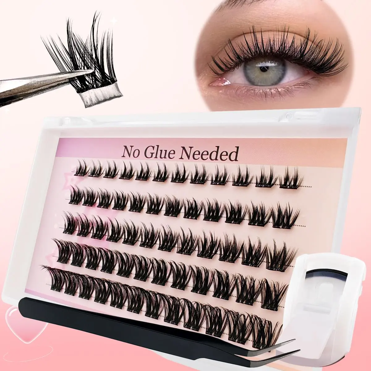 Self Adhesive False Eyelashes, Volumized False Eyelashes, Natural Look Fake Eyelashes, Cosmetic False Lashes, Eye Makeup Accessories, Longer-Looking Eyelashes, Individual Eyelash Extensions, Diy Lash Clusters, Lash Clusters Kit