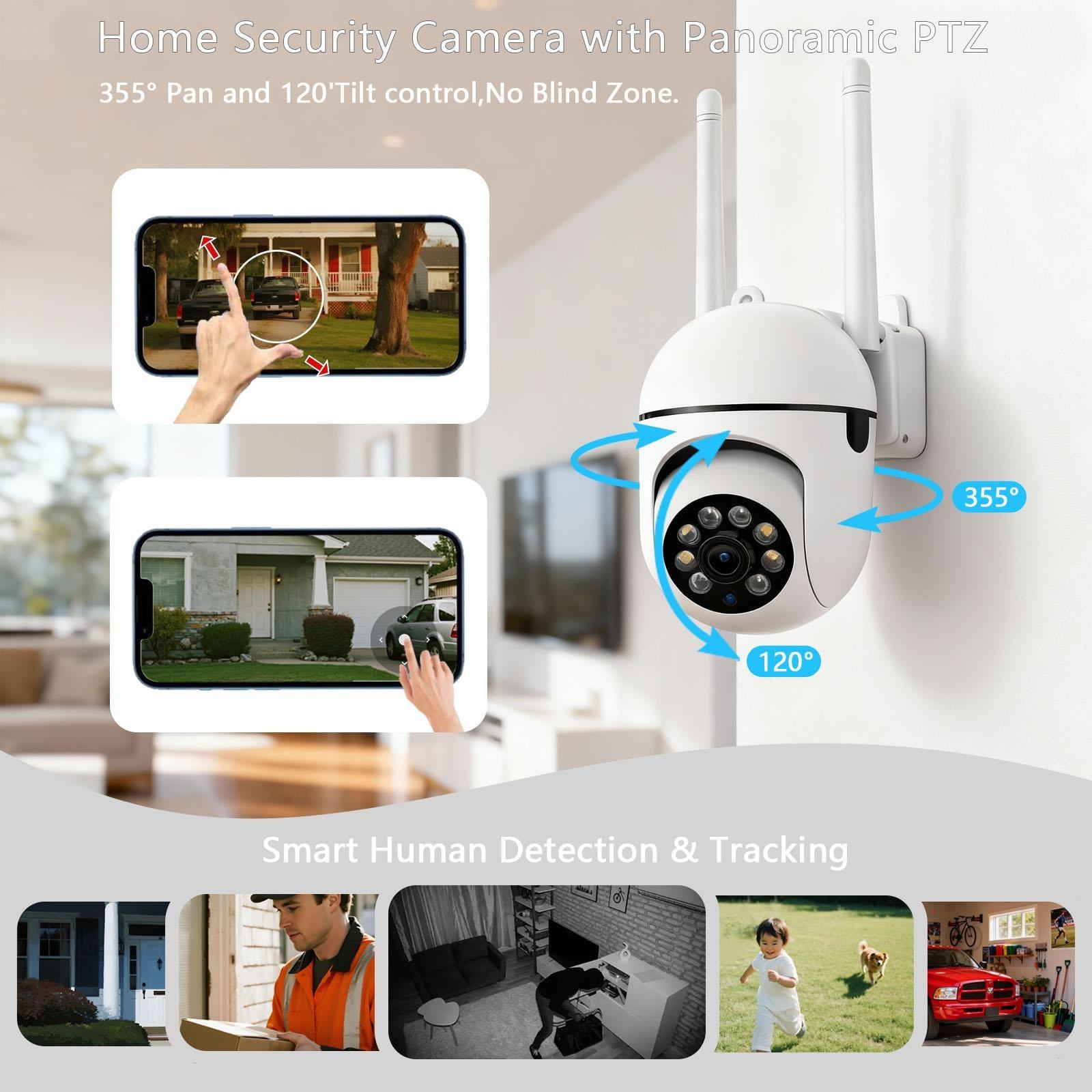 PBSEV  Smart Home Security Camera (Smart Home Gadgets), 360° Rotatable, 1080p Full HD, Full-Color Night Vision, Motion Sensor, 2-Way Audio, Wi-Fi-Bluetooth, Easy Install, Baby Monitor, Remote View, TF Card-Cloud Storage, Housewarming Gift