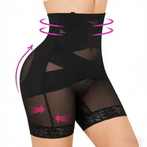 Women's High Waist Shapewear Panties, Thigh Slimmer, Adjustable Straps, Anti-Slip Design, Cross Layer Interior, Lace Shapewear