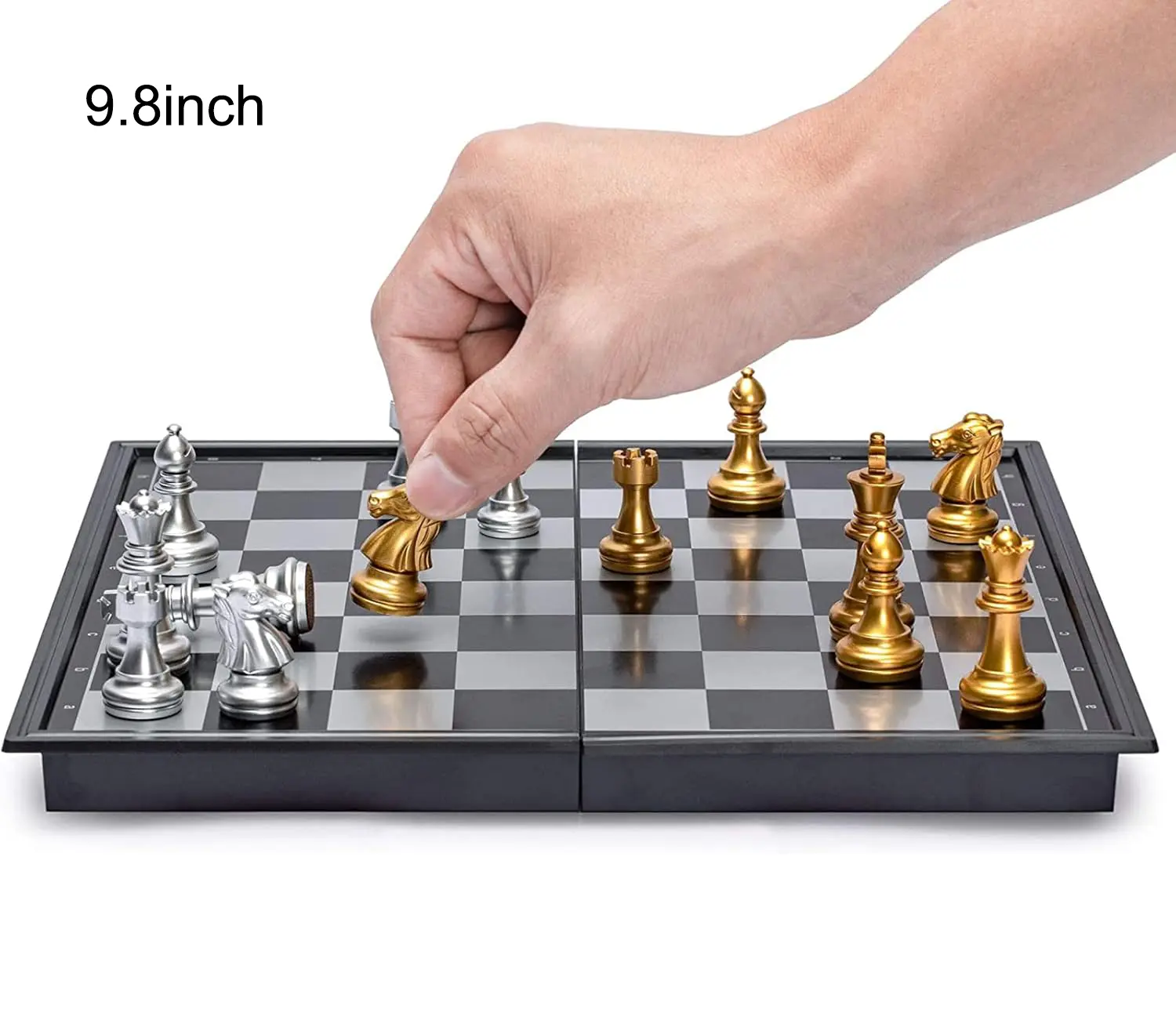 9.8" Magnetic Folding Portable Chess Set, Gold & Silver Plastic Travel Puzzle, Family & Strategy Board Games for Kids & Adults, Ideal for Family Time, Family Board Games