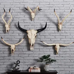 Vintage Goat Skull Wall Decor, 3D Resin Sheep Head Sculpture, Nordic Country Style Home Decor, Large Size, Bar Restaurant Entrance Decoration