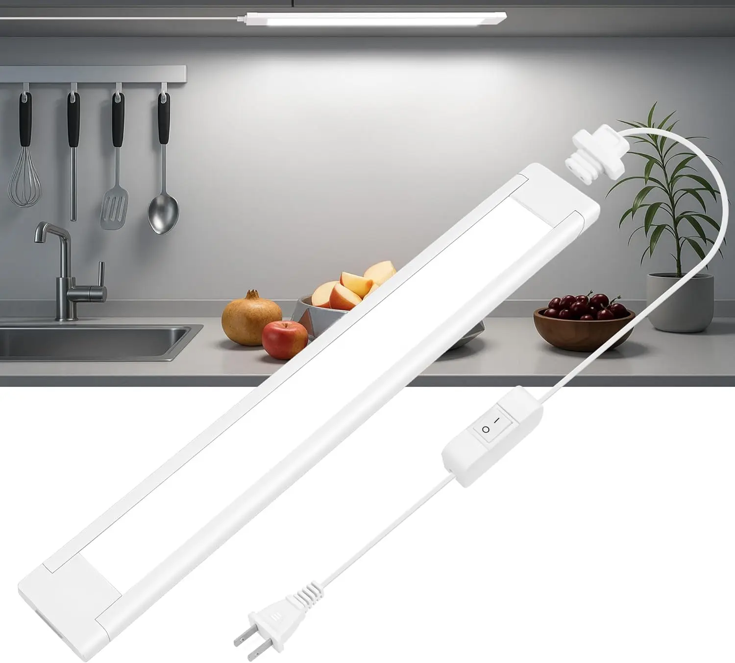 Under Cabinet Lighting Plug in, 14 Inch Linkable Ultra Bright LED Light Bar, Renter Friendly Lamp, Wired Indoor Lights for Kitchen Cabinet, Counter, Workbench, Desk, Shelf, Cool White
