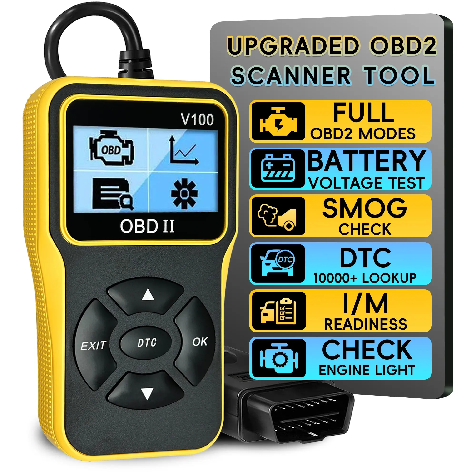 Obd2 Scanner Diagnostic Tool, Car Obd2 Code Reader, Engine Fault Code Reader, Vehicle Check Engine Light Scanner, Voltage Check Tool, Digital Automotive Tester, Compatible with Vehicles Post-1996