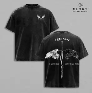 Isaiah 54:17 Bible Verse T-Shirt, Washed Christian Graphic Tee, ‘No Weapon Formed’ Sword & Angel Wings Design, Faith Streetwear Top, HOPE Jesus Apparel, Unisex Cotton Shirt, Church Outfit or Gym Pump Cover, Spiritual Casual Wear