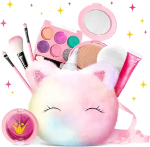 Kids Washable Makeup Kit for Girls 4-6 with Small Coin Purse(5.5x5.25in) - Real, Non Toxic Make Up Toy Gift- Umicorn Gift Set (Rainbow Coin Purse)