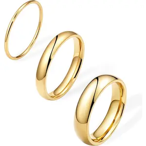 Gold Band Rings for Women Men Non Tarnish, Wedding 14K Gold Plated Stackable Ring Set for Couples, Dainty Thin Plain Simple Promise Dome Band Thumb Pinky 1mm 3mm 5mm Jewelry Gift Comfort Fit Size 3-13