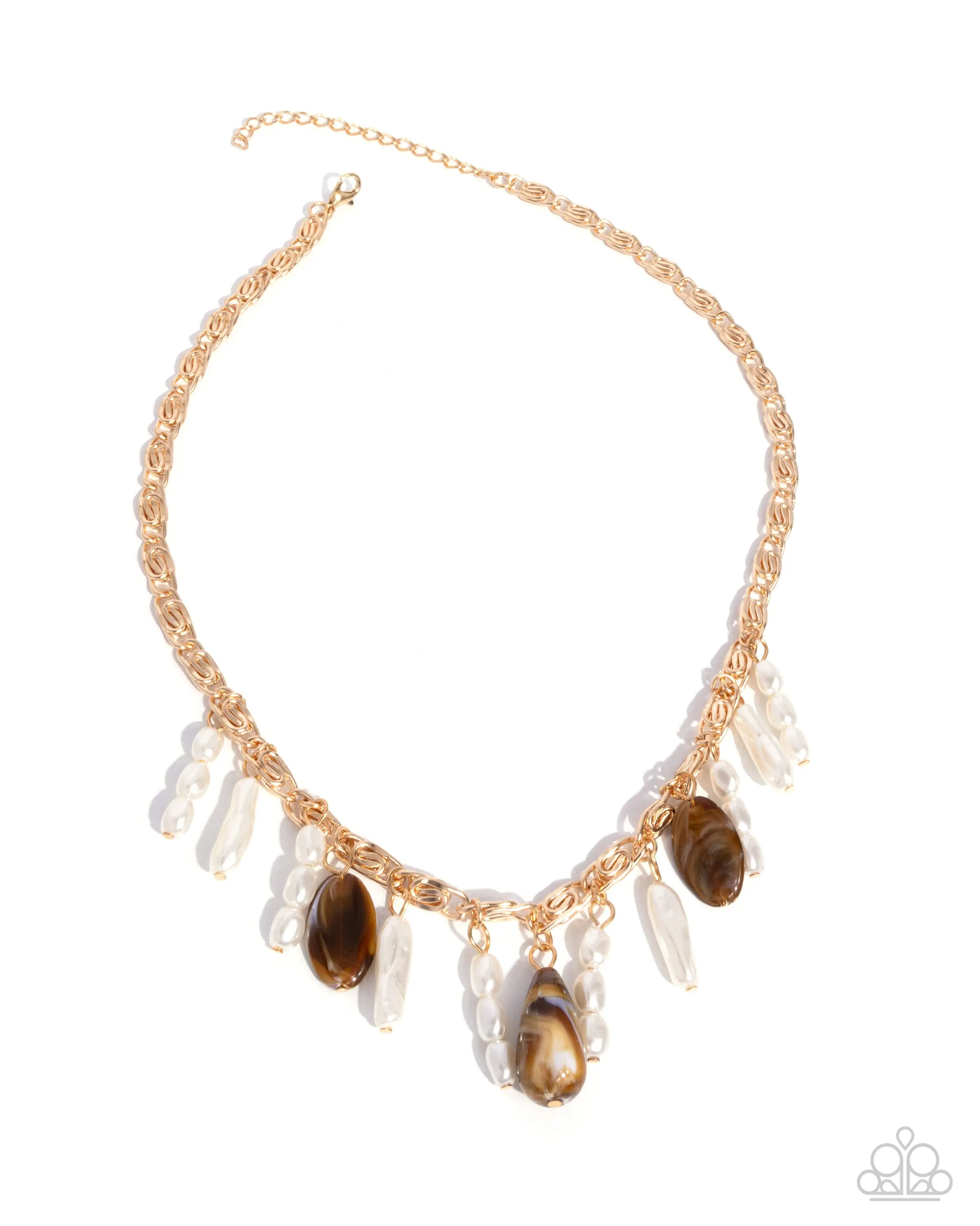 Dangling Destination - Brown Pearl Gold Short Necklace - Paparazzi