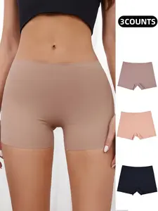 Women's Plain Seamless Boxer Briefs, Casual Comfortable Breathable Knickers, Underwear for All-Season Daily Wear, Summer 2026