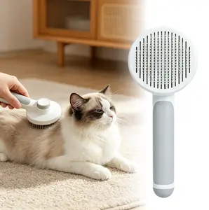 Round Handle Pet Passage Comb,Self-Cleaning Slicker Brush for Cats & Dogs, One-Click Release Pet Grooming Brush with Soft Massage Bristles, Removes Loose Undercoat, Tangled Hair & Mats, for Long & Short Haired Pets