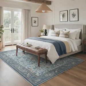 【Summervibes】GENIMO Home Rug – Soft, Non-Slip, Pet Friendly, Machine Washable Carpet, Ideal Area Rug for Living Room, Bedroom, Kitchen, Hallway Floor Decor ,ARC012-BLUE-GREY