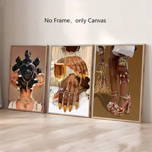 Black Women, 3 Counts/set Canvas Wall Art, Wall Art Painting, Vintage Art Wall Decor for Home Living Room Bedroom, Home Decor