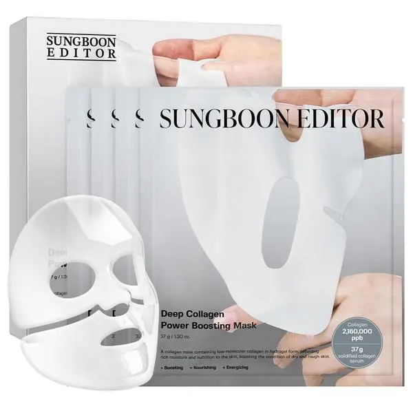 SUNGBOON EDITOR Deep Collagen Sheet Overnight Mask - Gentle, Sensitive Skin-Friendly Korean Skincare with 2,160,000PPB Collagen + 9 Peptides for Hydration, Glass Skin, Wrinkle Care, Firming, Pore Refining, 4ea, Gifts for Women