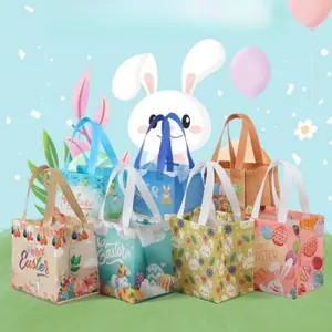 Easter Handheld Bag for Egg Hunt Party, Reusable Gift Bag with Coated Non-Woven Fabric, Perfect for Spring Celebrations, Party Favor Packs