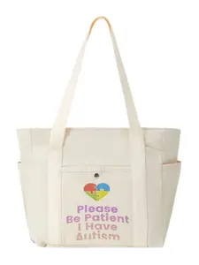 Warm Autism Awareness Puzzle Graphic Multi-Pocket Canvas Tote Simple Office & School Bag