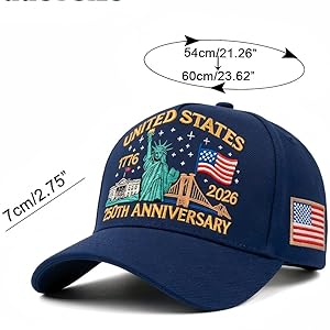 250th Anniversary USA Hat, Adjustable Embroidered Patriotic Retro Washed Baseball Caps