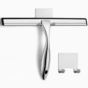 Stainless Steel Squeegee, Wall-Mounted Shower Squeegee with Ergonomic Handle, Scratch-Free Silicone Pad, Durable Home Cleaning Tool